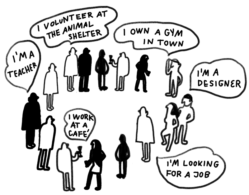 illustration of people in a party doing icebreakers