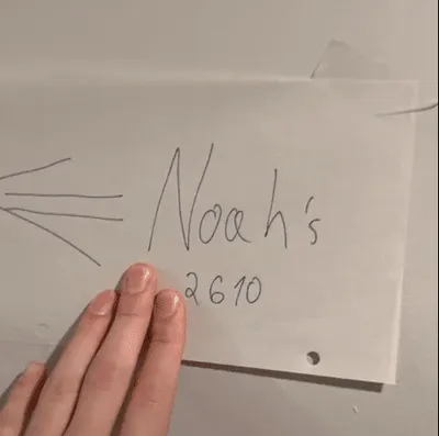 Party sign from Noah Adams' party saying "Noah's!" with an arrow pointing to the left.