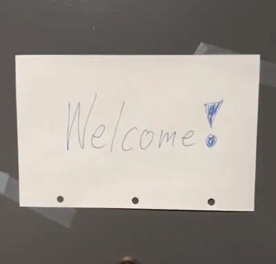 Party sign from Noah Adams' party saying "Welcome!"