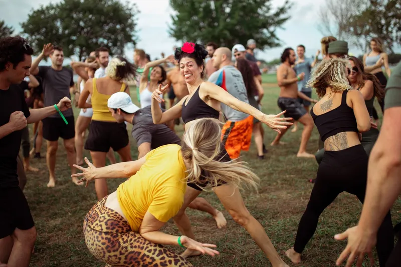 Dancing members in adult summer camp
