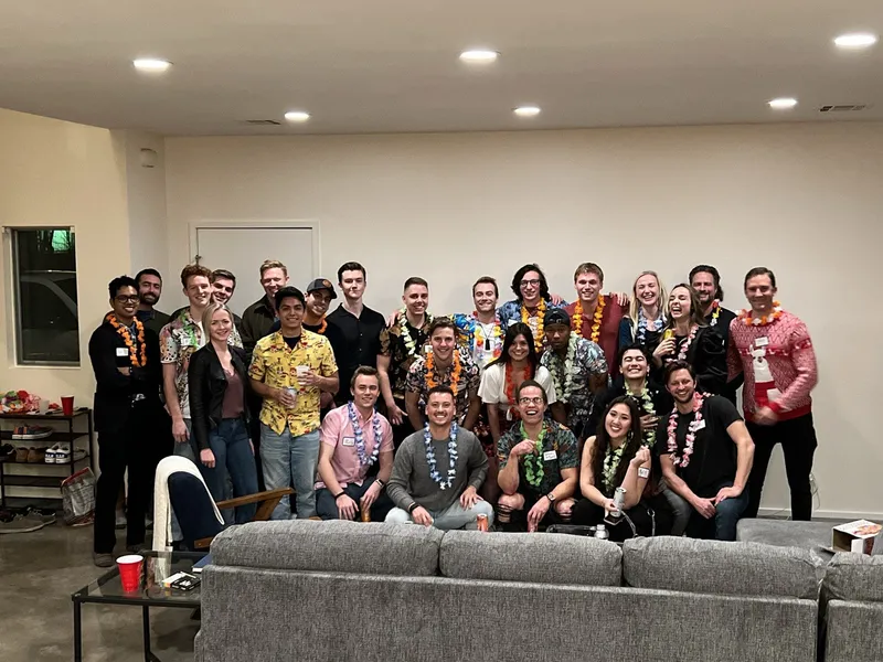 group of people with lei