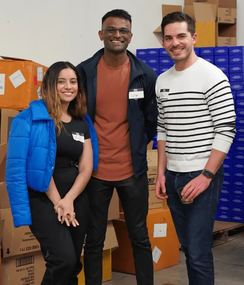 Office party guests wearing name tags