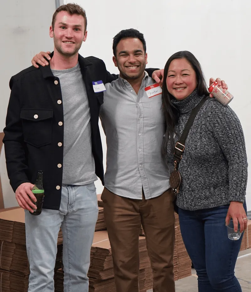 Office party guests wearing name tags