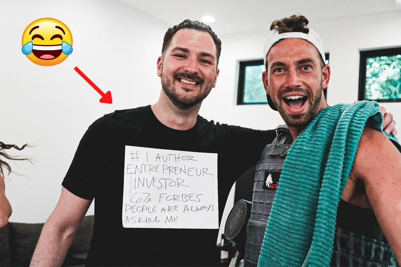 2 guys smiling and a note that says#1 author entrepreneur investor 67x forbes people are always asking me...'