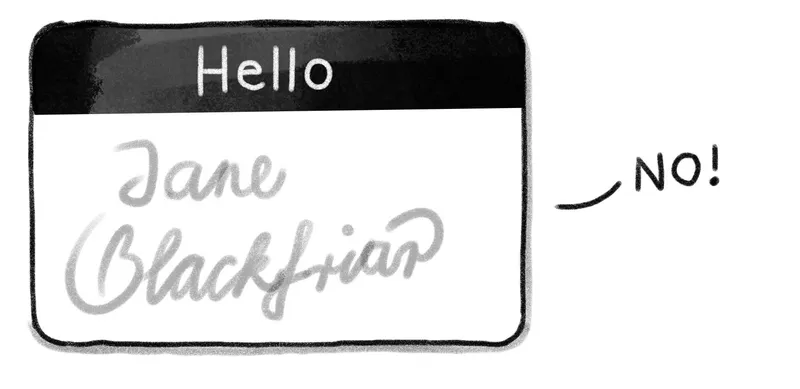 illustration of cursive name in a nametag